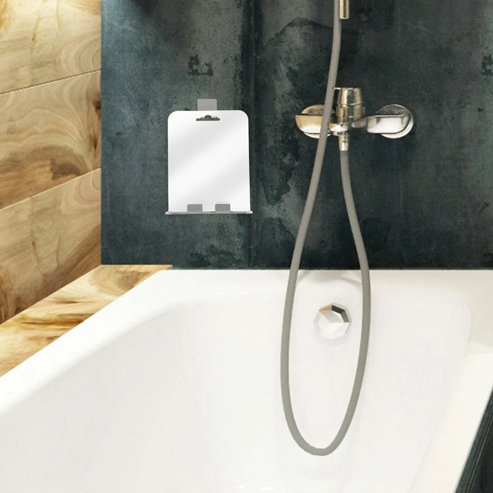 مرآة دش مثبتة على الحائط مضادة للضباب مع رف من الفولاذ المقاوم للصدأ بخطاف مرآة حمام للحلاقة ومكياج مقاوم للضباب #1