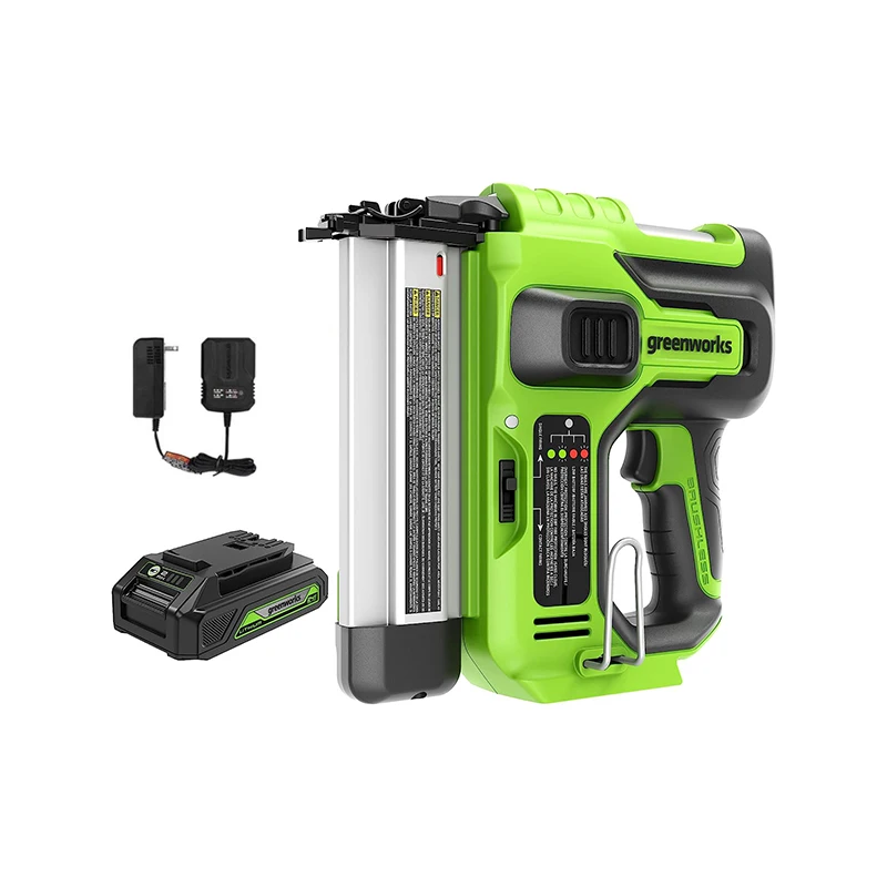 Greenworks 24V 18GA Cordless Brushless Brad Nailer Gun