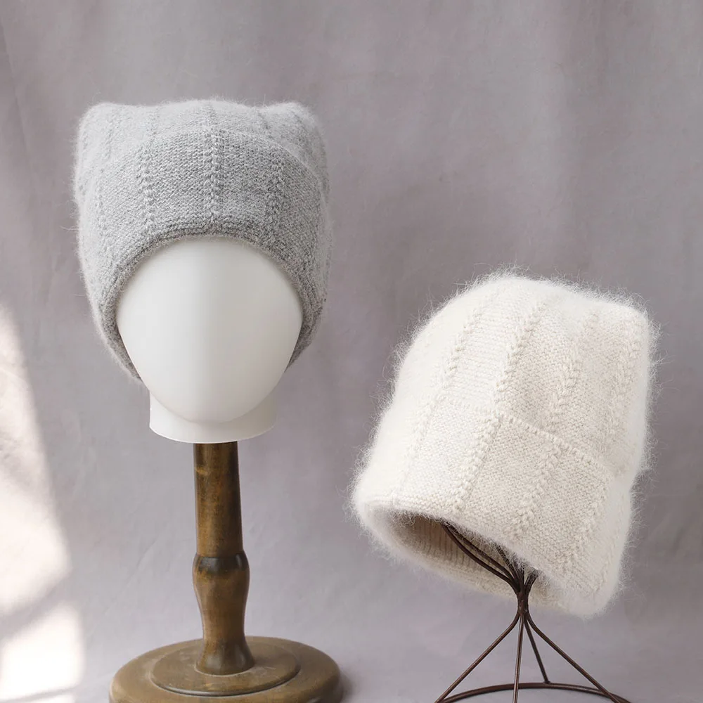 

Angora Hat Women Winter Knit Beanies Ears Design Warm Accessory For Girl Teenagers Autumn Cold Weather Skiing Sports Outdoor