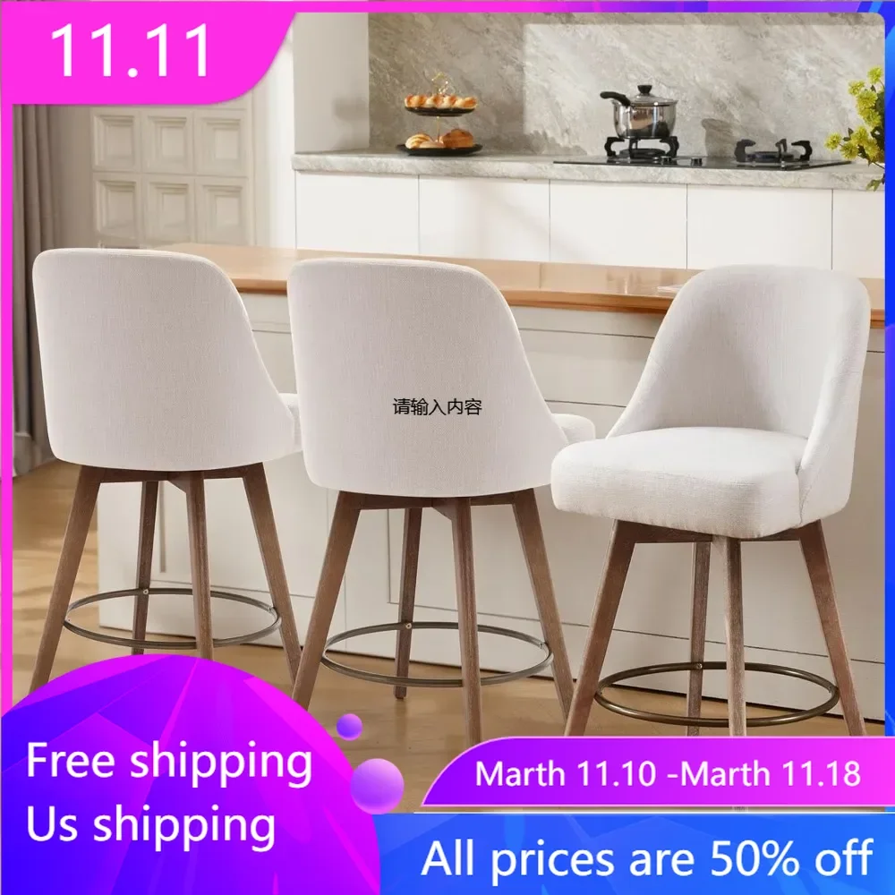 

Counter height bar stool 3-piece set, medieval rotating bar stool with backrest and wooden legs,