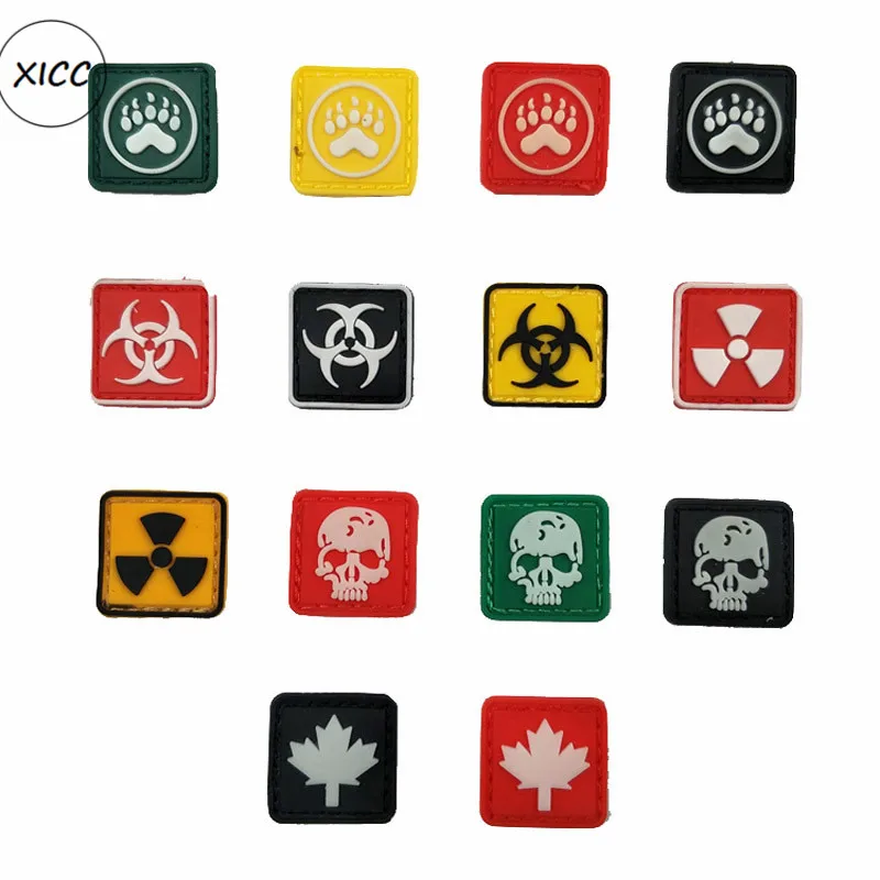 Mini Chapter Armbands Hook Loop PVC Hat Patches Soft Silicone Biochemistry Skull Military Army Backpack Badges For Clothes Bags