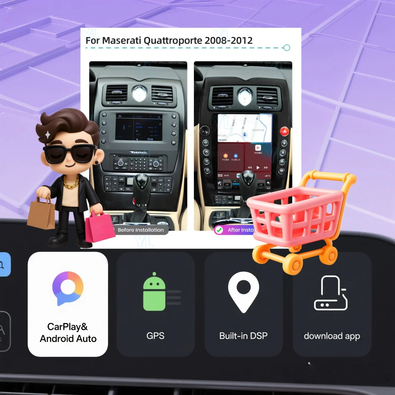 

K Android 13.0 стерео Carplay для Maserati Quattroporte 2004-2012 с вертикальным экраном мультимедийное видео Bluetooth 5,0 головное устройство 4G