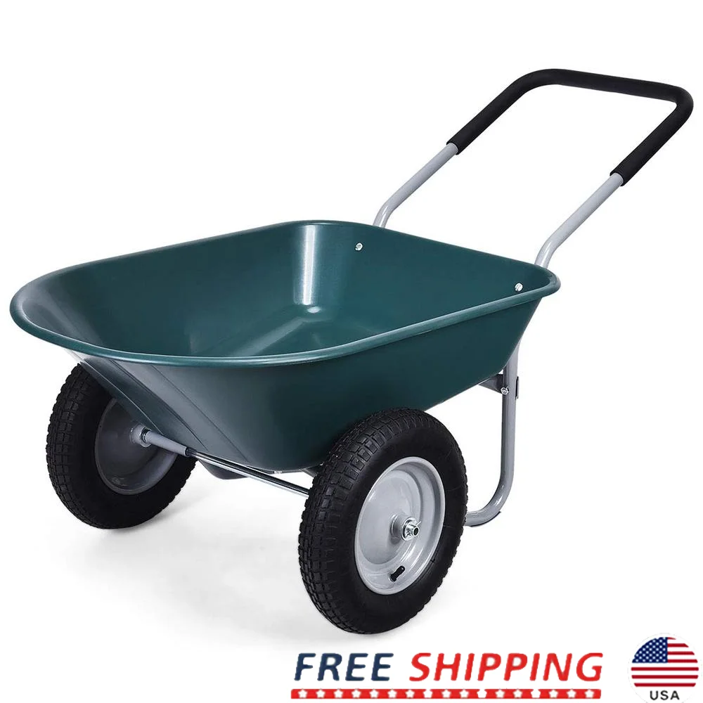 

Heavy Duty Dual Wheel Garden Cart 330 lbs Capacity Utility Cart 13" Pneumatic Tires Outdoor Yard Lawn Cart Steel Frame PP