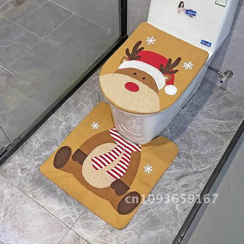 

New Christmas Decorative Supplies Toilet Piece Creative Bathroom Decoration Christmas Decor Snowman Elk Claus Set Two Set Santa