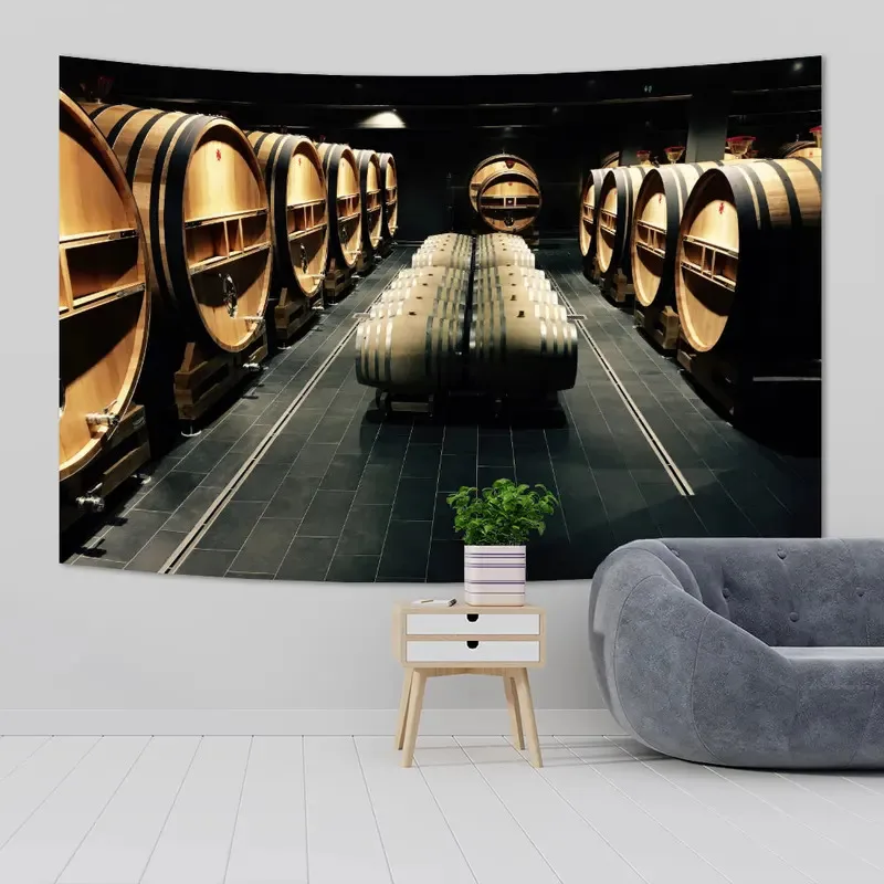 

UIB35Винтажная ткань с принтом кирпичной стены, дубовая бочка, холодный темный подземный погреб, гобелены, домашний декорTh9 #