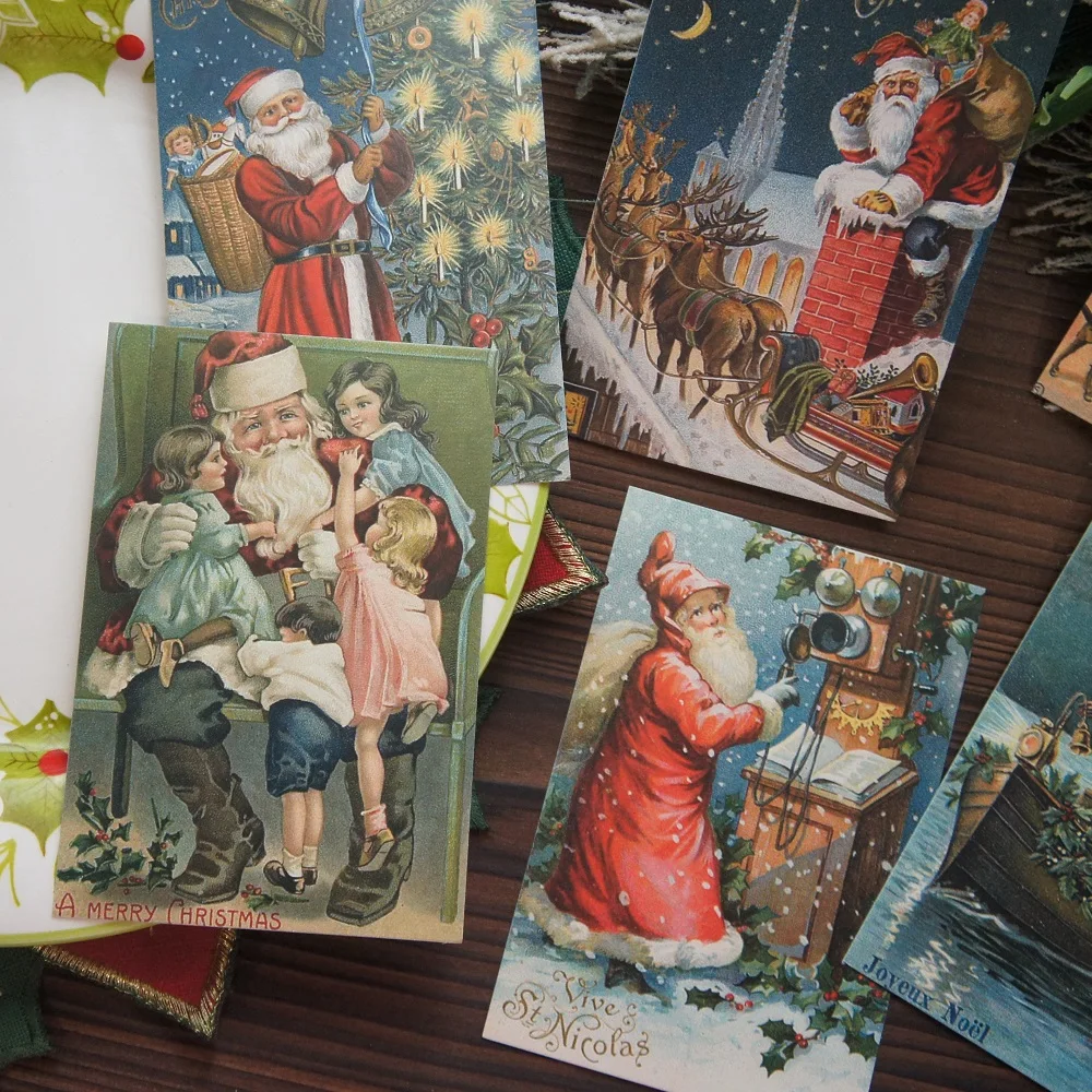 15pcs Retro Christmas Ink Painting Santa Card As Scrapbooking Party Invitation DIY Decoration Gift Card Message Card Postcard