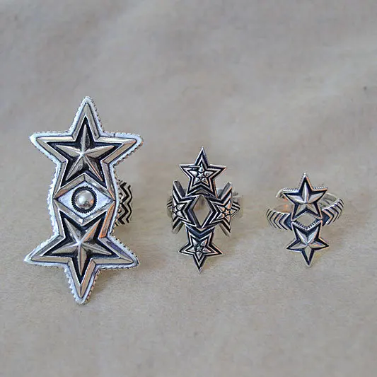 

European and American pure silver five pointed star ring, punk men's index finger, star, Thai silver ring, open female trendsett