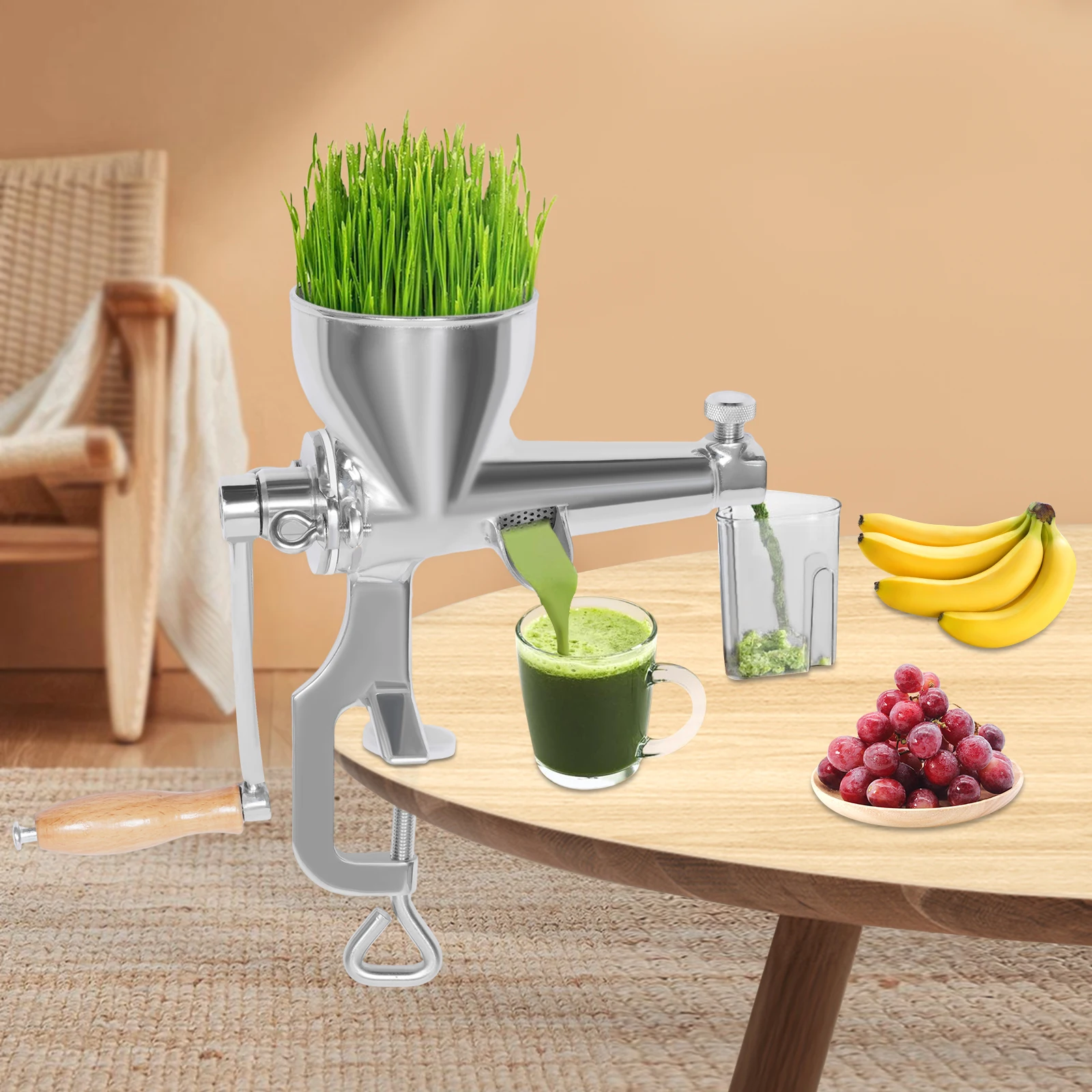 

Manual Juice Squeezer, 304 Stainless Steel Hand Press Fruit Vegetable Juicer Machine for Wheatgrass Oranges Grapes, 20*32cm