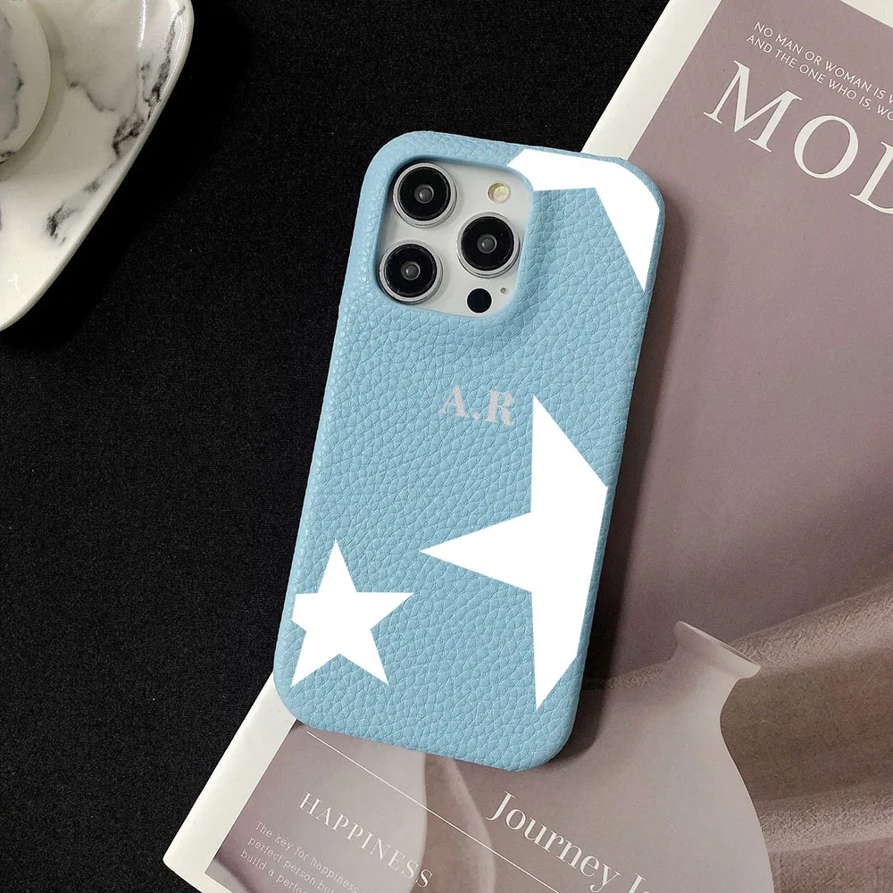 Personalise Initial Letters Leather PU Soft leather Case For Iphone 14 13 15 17 Pro Xs Max 12 Mini 11 XR 16 Plus Luxury Covers