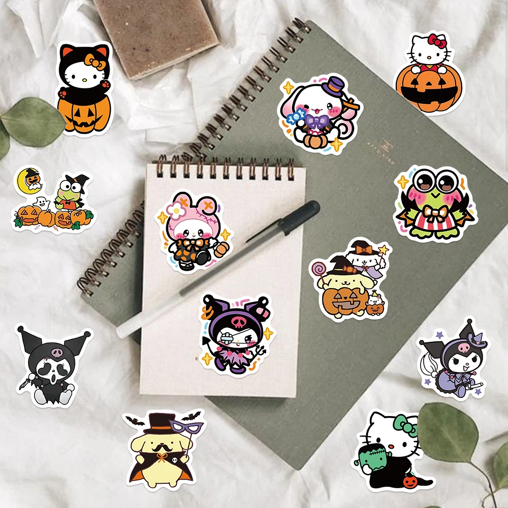 52pcs Halloween Q Version Sticker Kuromi Anime Kawaii Cute Graffiti Decoration Laptop Scrapbook Guitar Waterproof Decal Kids Toy