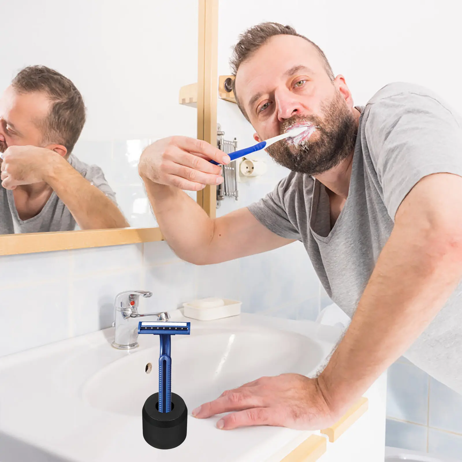 

1Pcs Premium Alloy Double Sided Razor Base Heavy Duty Non Slip Manual Shaving Razor Stand for Home Bathroom Desk Organization