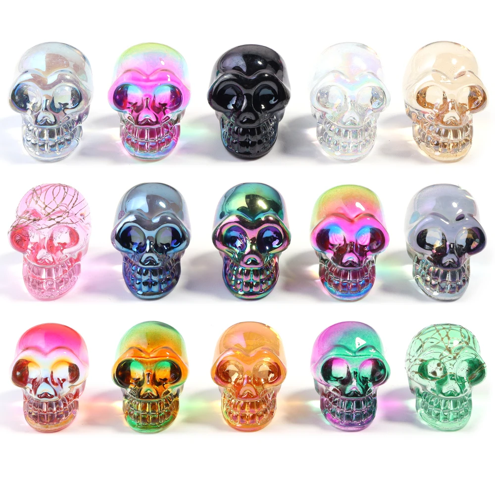 1inch Mini Crystal Skull Head Statues Clear Skull Figurines Glass Electroplated Colorful Skull Photography Props Decor 1pcs