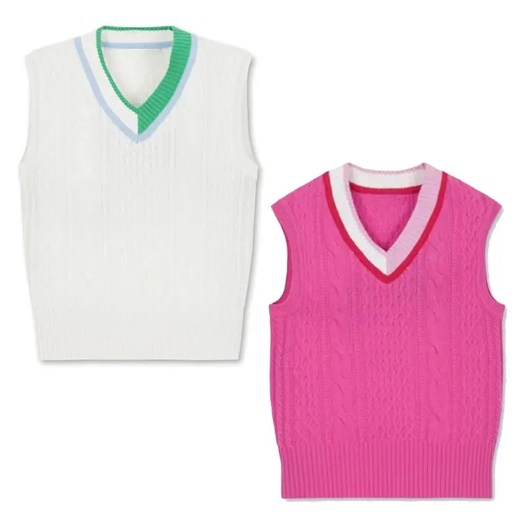 

Women's Golf Apparel: Fashionable Casual Classic Comfort V-Neck Knit Sleeveless Color-Block Vest