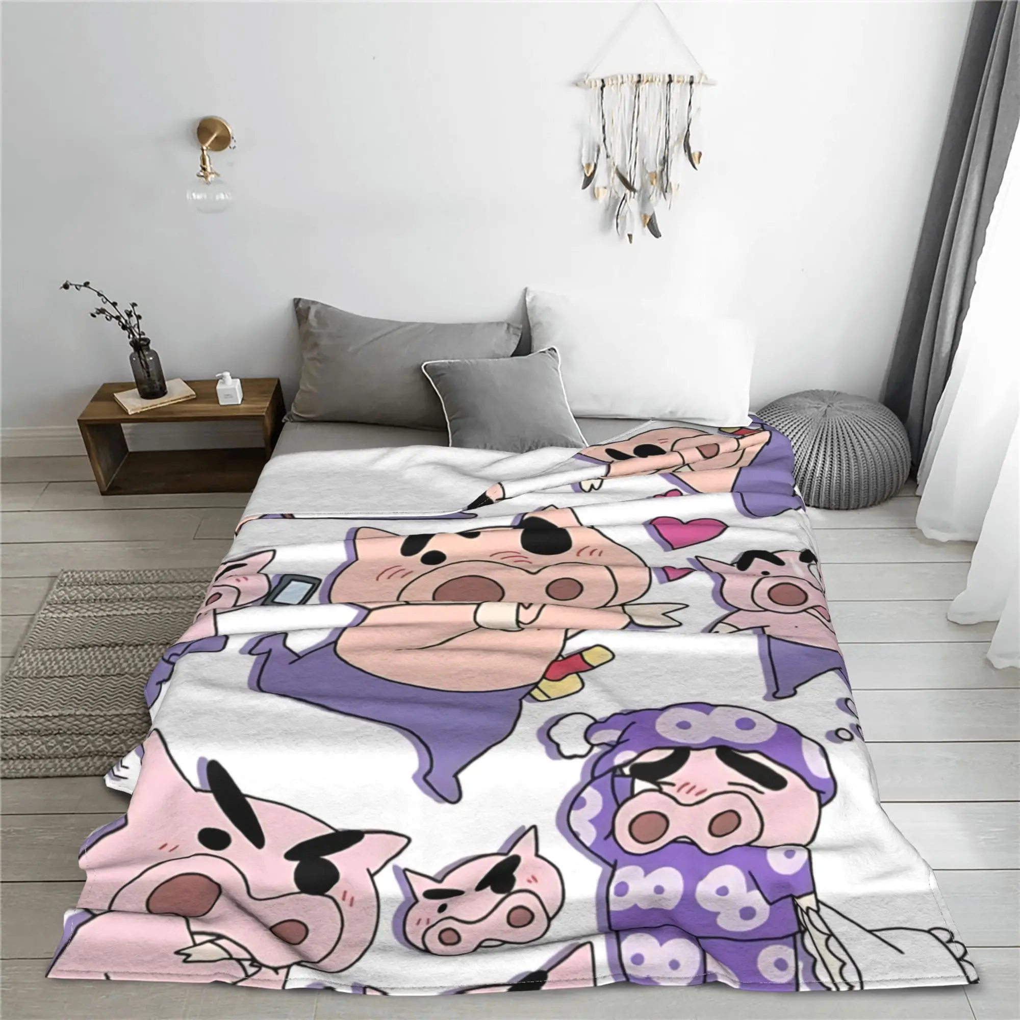 1PC home Cutecore Crayon Shin chans Buriburizaemon  Blanket Super Cosy Plush Home Living Room Sofa halloween