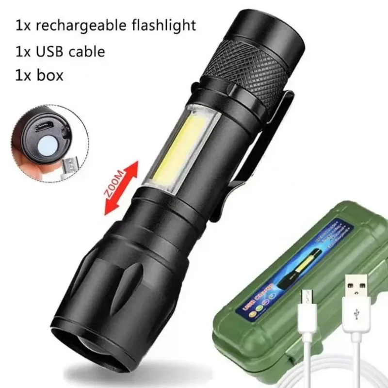 

Mini Torch LED Rechargeable Flashlight Portable USB Charging Flashlight High Power Bank Camping Waterproof Long Range Lantern