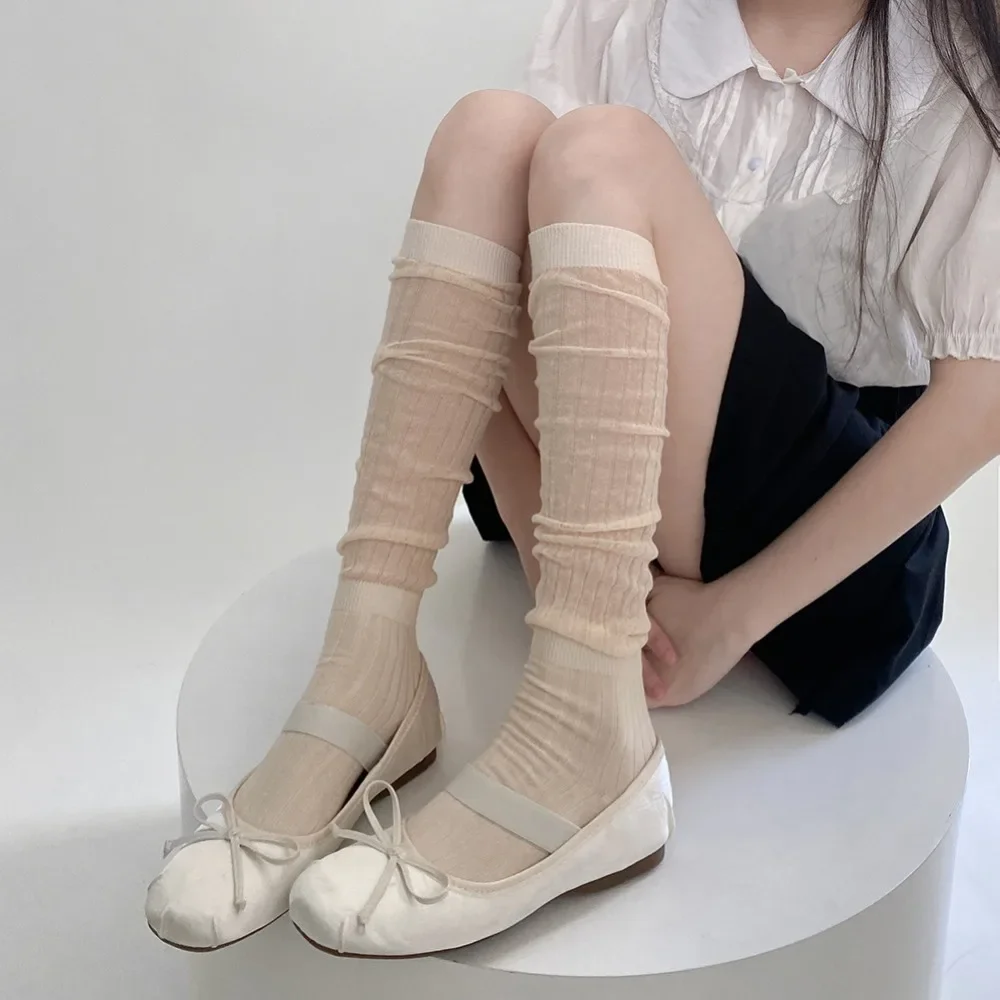 Chaussettes Hautes Respirantes Noires et Argentées pour Femme, sulf, d'École, Style Japonais JK