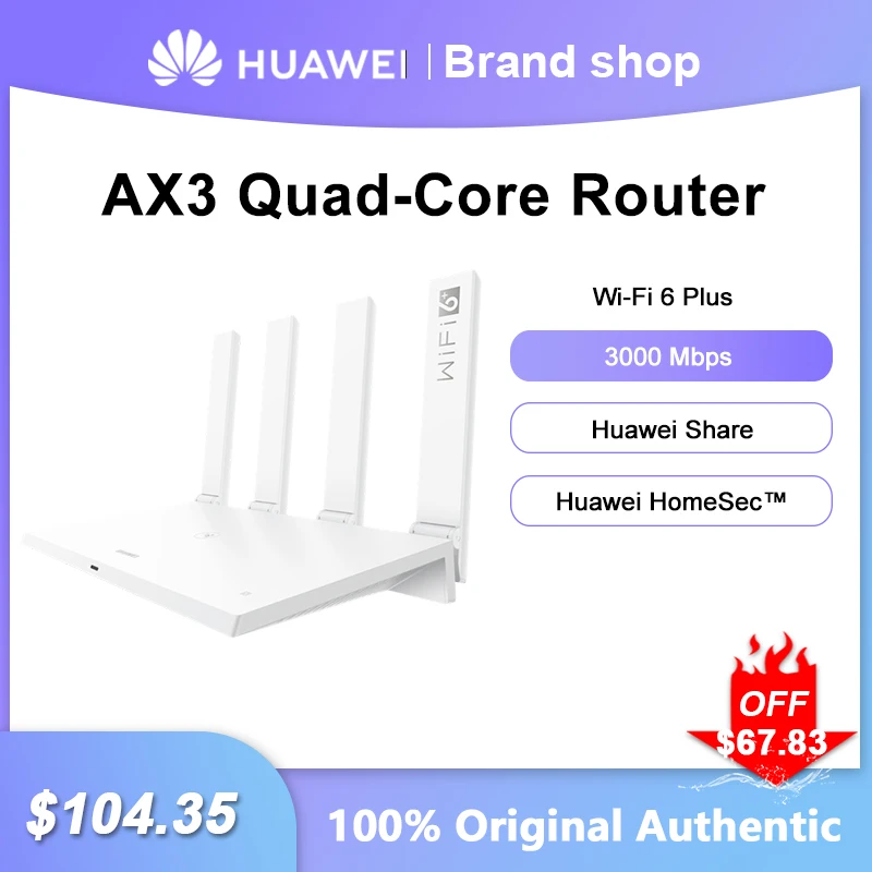 

HUAWEI AX3 Quad-Core Router Wi-Fi 6 Plus 3000 Mbps Wireless Signal Amplifier Dual-Band High Gain 4 Antennas Network Repeater