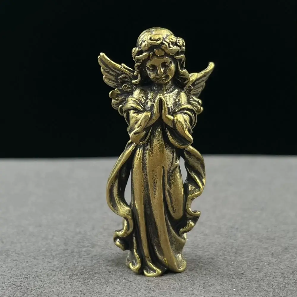 Cute Brass Angel Cupid Statue Lucky Copper Angel Cupid Miniature Figurines Vintage Handmade Guardian Angel Figurines