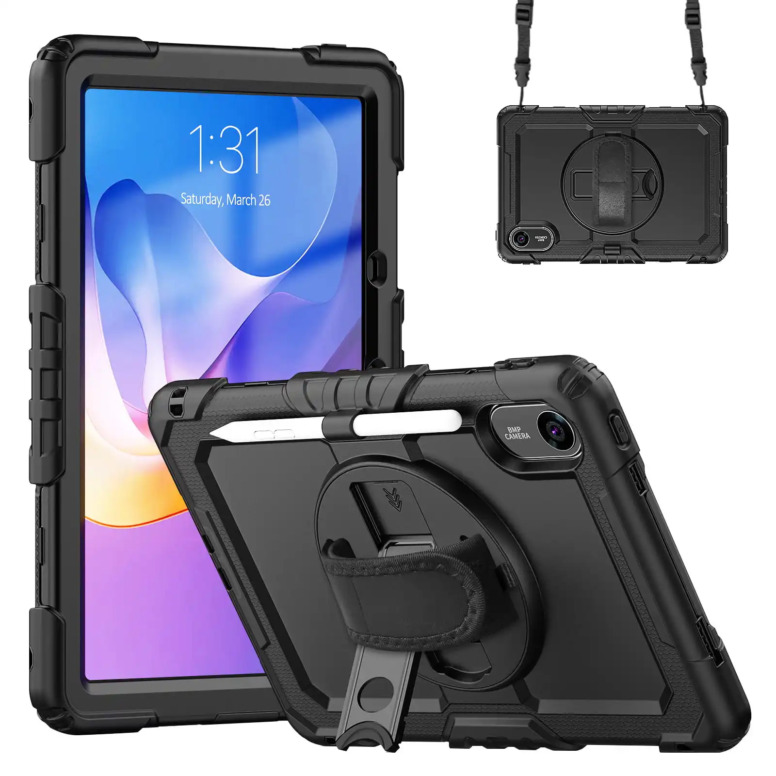 F‌or Redmi Pad Case Cover,Shockproof Anti-Bend Hard Back Soft Edge Full Protection Case with 360° Rotating Stand &Shoulder Strap