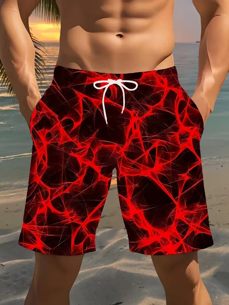 Punk Red Lightning 3D Print Men's Beach Shorts Quick Dry Swim Trunks Summer Music Festivals & Night Beach Parties Shorts Bottoms