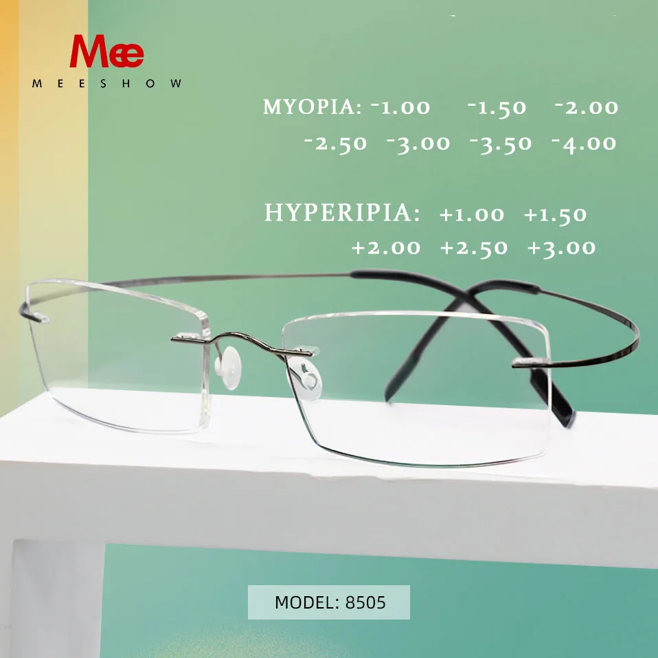 Meeshow Myopia Rimless Glasses Frame Memory Eyeglasses Prescription Ultralight Flexible Frames -50 -100 No Screws Optical