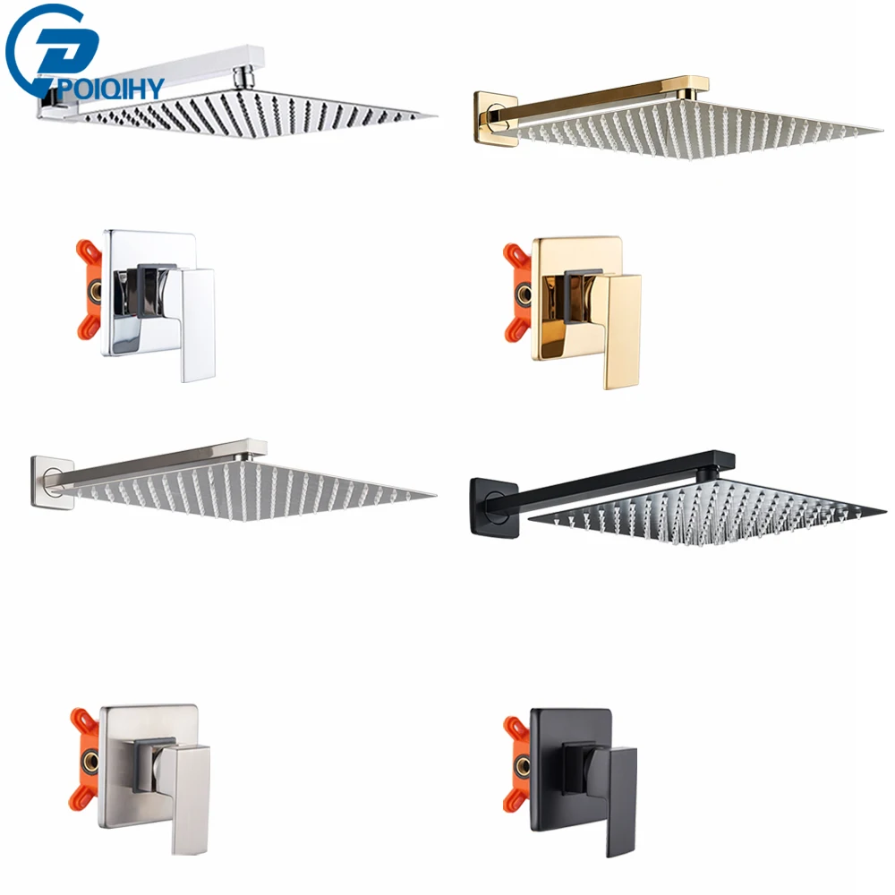 

Black Golden Bathroom Faucet Rainfall Shower Faucet Mixer Tap Brass Mixer Valve Stainless Steel Shower System Faucet