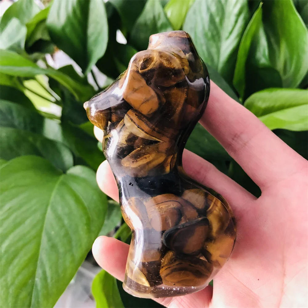 

Natural Tiger's Eye Gravel Goddess Statue Making In Resin Glue Women Body Figurine Crystal Healing Reiki Gemstone Decor Gift 1pc