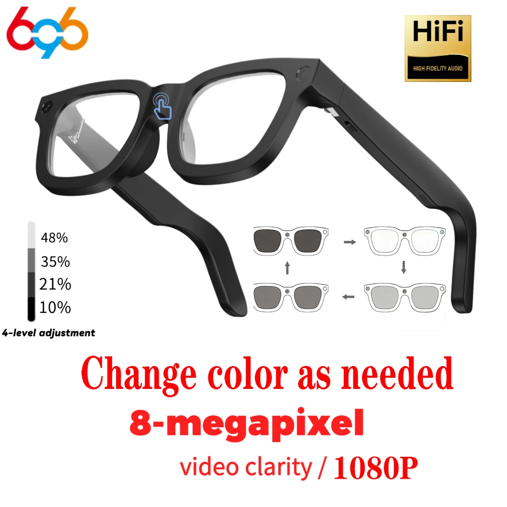 

800W Camera Video Music Player AI Smart Glasses Change Color Real-time Translation Eyewear Bluetooth Call Sunglasses Men Women