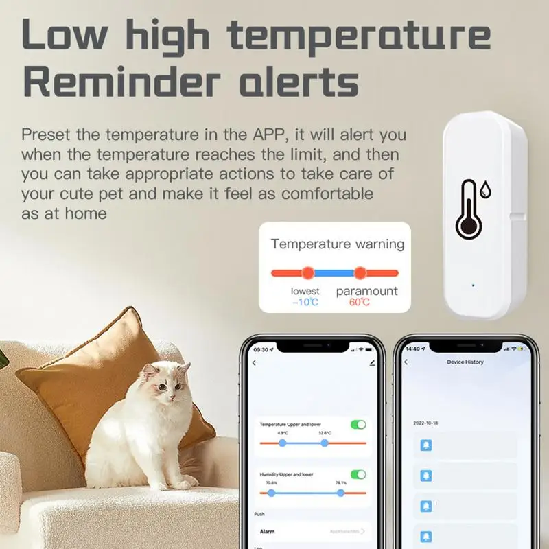 Wifi Temperature And Humidity Sensor Wireless Smart Hygrometer Monitor Remote Control Data Storage Export High Precision App