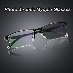 Business Half Frame Myopia Glasses Finished Optical Photochromic Eyewear Diopter 0 To -6.0 Trend Women Men Near Sight Eyeglasses