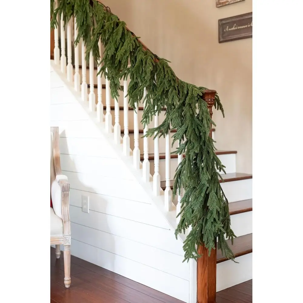 

Flexible and Realistic 6-Foot Christmas Pine Garland for Mantle, Stairs, and Indoor Decorations