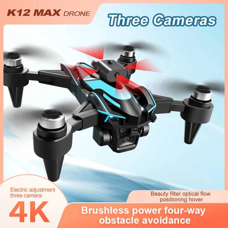 NOWY dron K12max 4K HD z trzema kamerami 360°° Laserowy dron do unikania przeszkód FPV RC Quadcopter Drone klasy podstawowej Zabawki