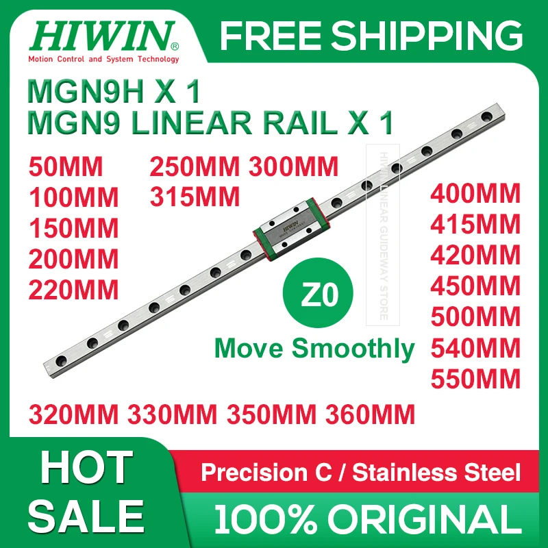 

Stainless Hiwin MGN9H MGN9 Linear Guides Rail 50 100 150 200 300 350 360 400 415 420 450 470 500 540 550mm + Hiwin MGN9H Block