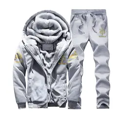 Tracksuit Men Coat Suit Warm Thick Elastic Waist Cardigan Sweatshirt Thick Trousers Outfits Set Sportswear Winter 2024