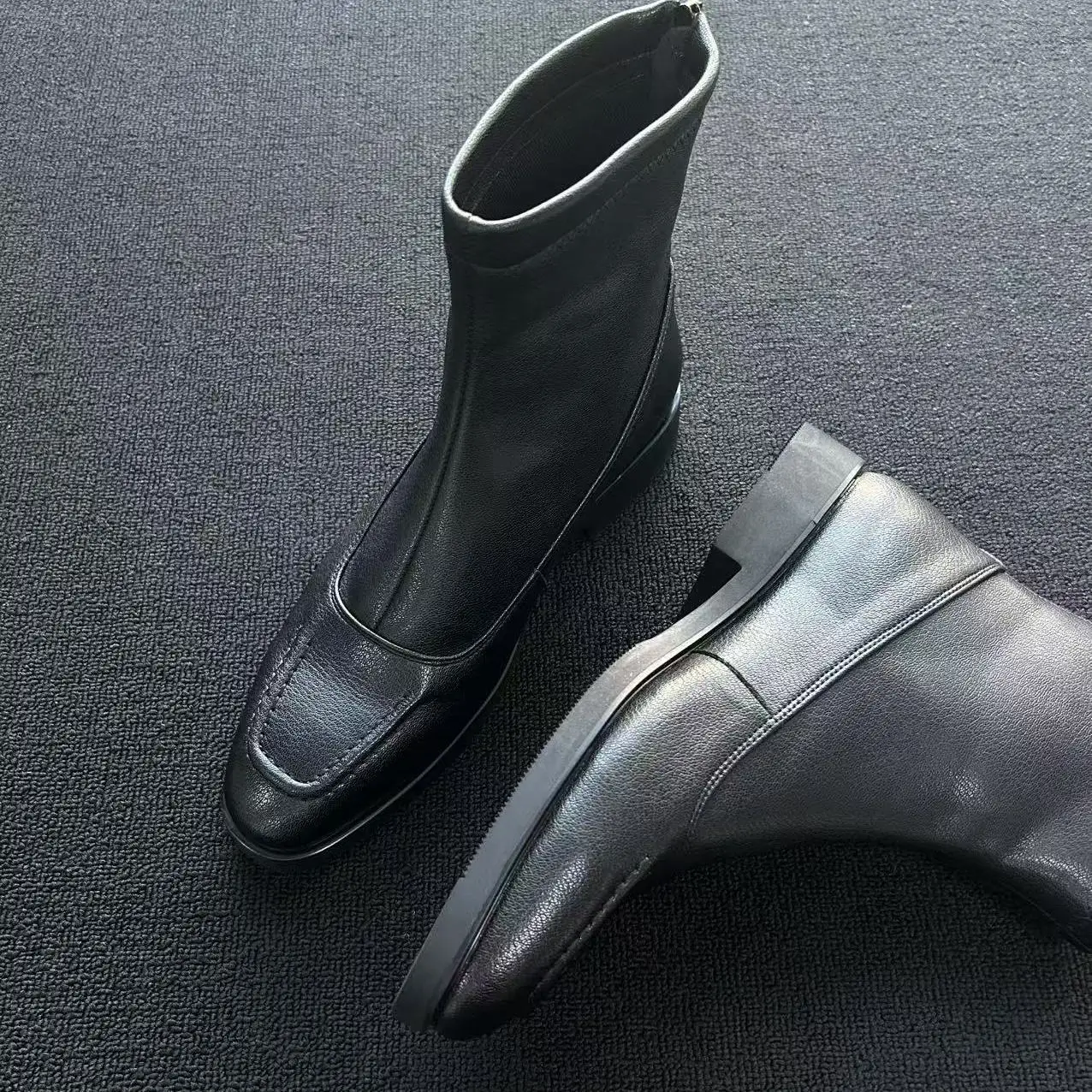 

Trendy Chelsea Boots with Back Zipper Thick Bottom Square Head Boots Unisex Heightening Motorcycle Boots Winter Warmth
