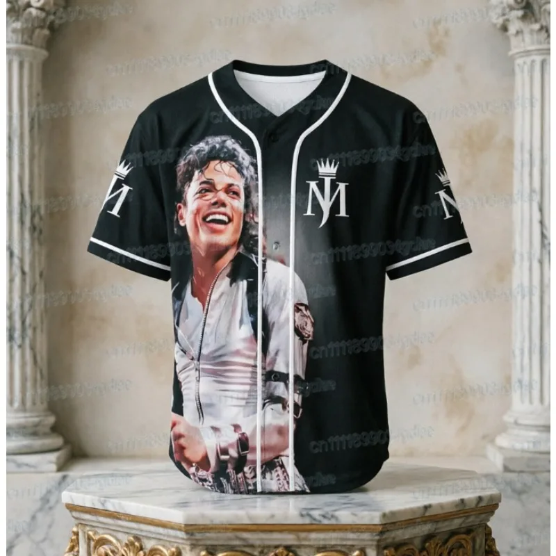 Michael Jackson Moon Walker 3D Printed Short Sleeve King of Pop V-neck Short Sleeve Street Sweatshirt Family Style Fans