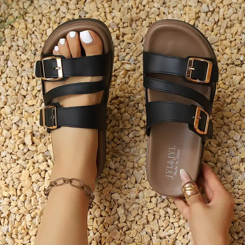 Freizeit-Mules mit Metallschnalle für Damen, Sommer 2026, weiche Cloud-EVA-Anti-Rutsch-Strandsandalen, bequeme Damen-Sandalen mit dicker Sohle – Detail 7