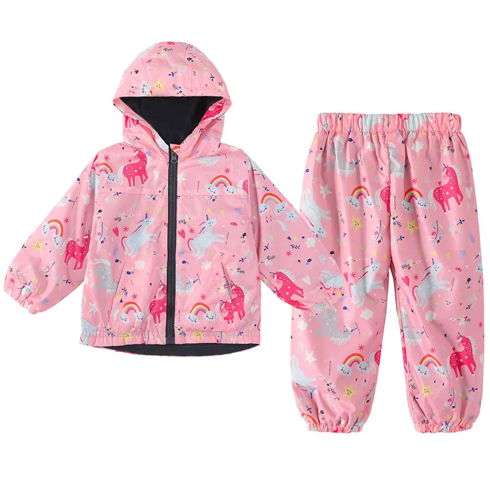 Children Unicorn Raincoat Long Sleeve Coat+Pants 2pcs Sets for Boy Girls Outfits Waterproof Hooded Suit Jacket & Pants Outwear