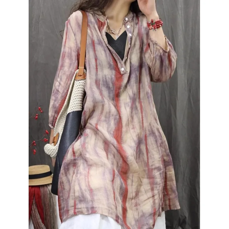 

SuperAen Fashion Women's 2025 Spring and Summer New Vintage Striped Loose Oversize Casual Shirts Dresses