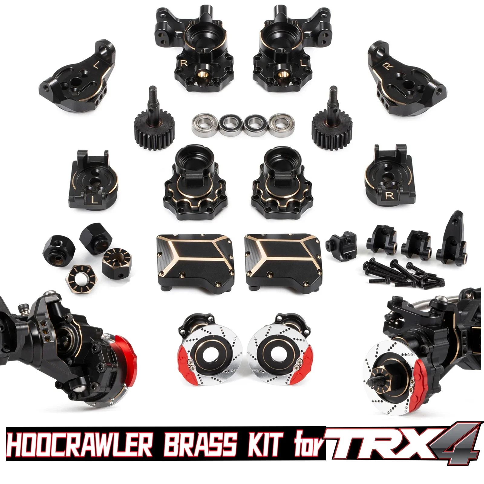 HooCrawler TRX4 Mosiężne obciążniki Gen2 Portal Cover Diff Cover Link Mounts with Upgrade Gear Set for RC 1/10 TRX4 TRX6 Axle Weights