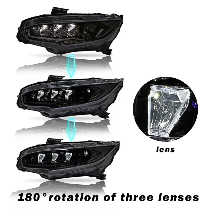 Rotating lens Led Headlight For Honda Civic 10th Gen 2016 - 2022 year Car Modified Front Light Headlamp