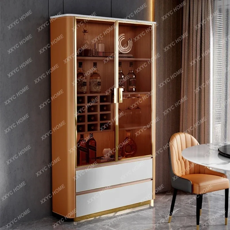 

Y1 Light luxury saddle leather wine cabinet Modern simple living room Home solid wood wall glass door Red wine cabinet