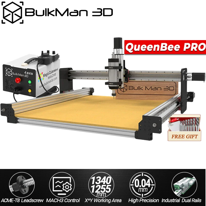 

BulkMan3D 4-Axis QueenBee PRO CNC Router Machine UC300 Mach3 Control Box Precise CNC Engraver for Wood Metal PCB Cutting Milling