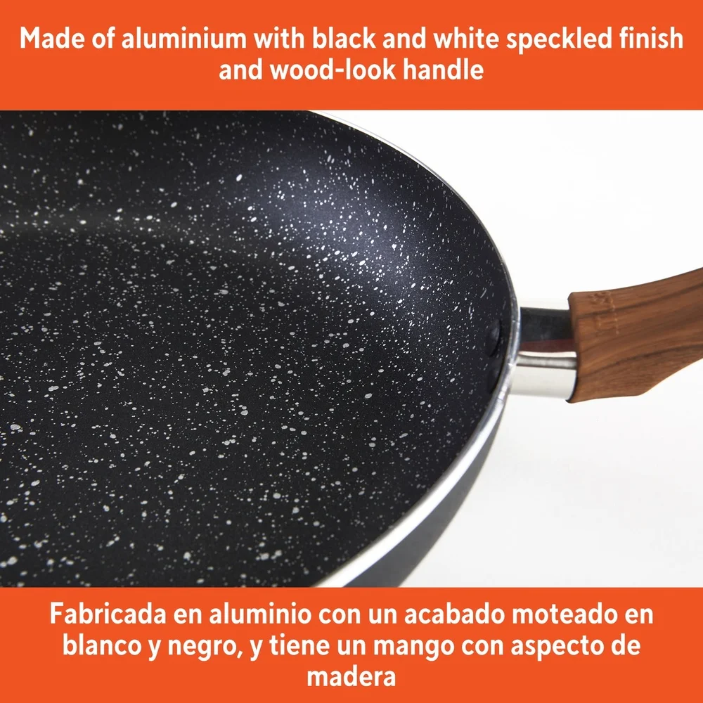 Nonstick Fry Pan Aluminum with Wood Look Handle Kitchen Essential Frying Sautéing Stirfrying Lightweight Easy Clean Cookware