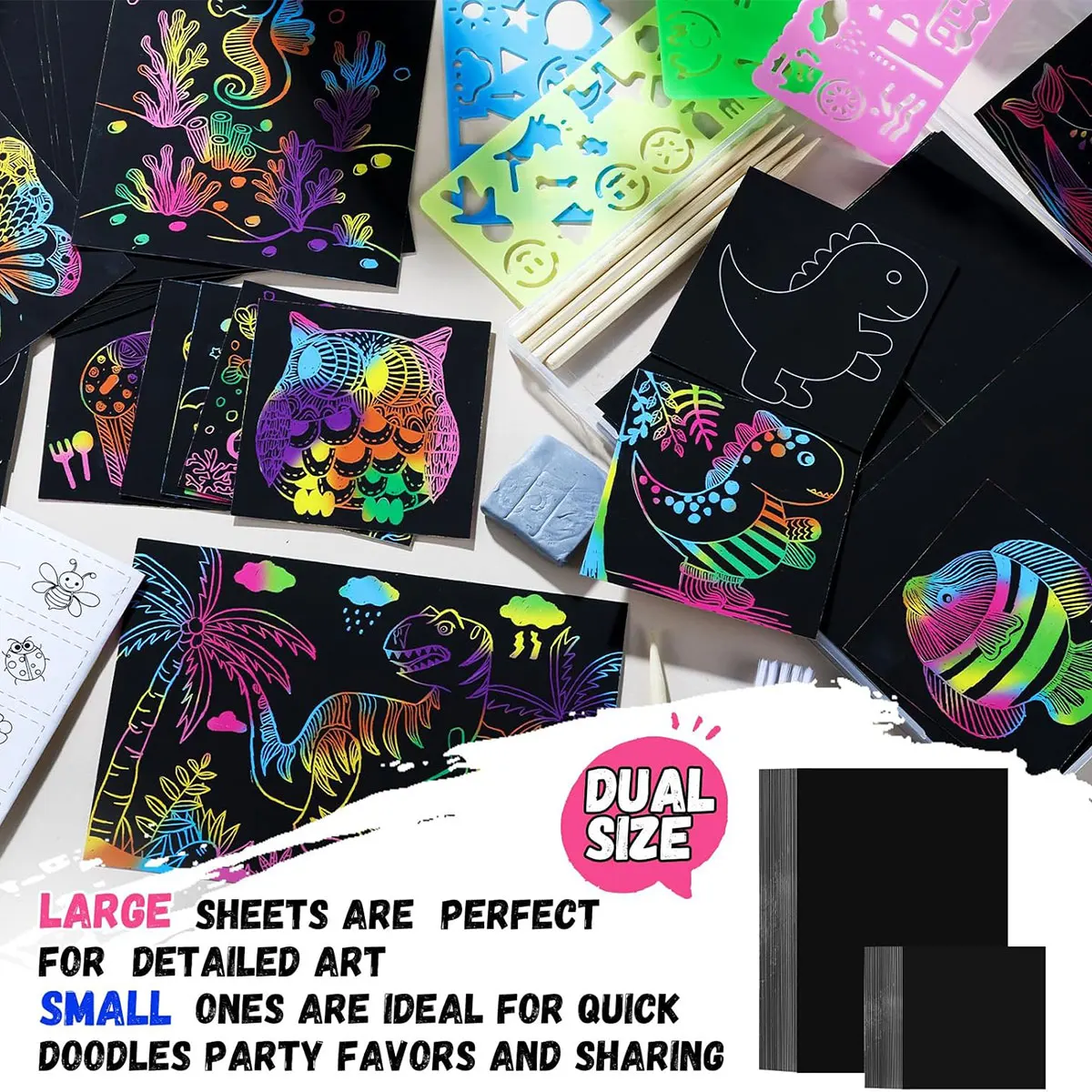 20/70 Sheets Rainbow Scratch Paper Craft Kit Scratch Off Art Crafts Kids Classroom Prizes Travel Toys Birthday Party Favors Kits