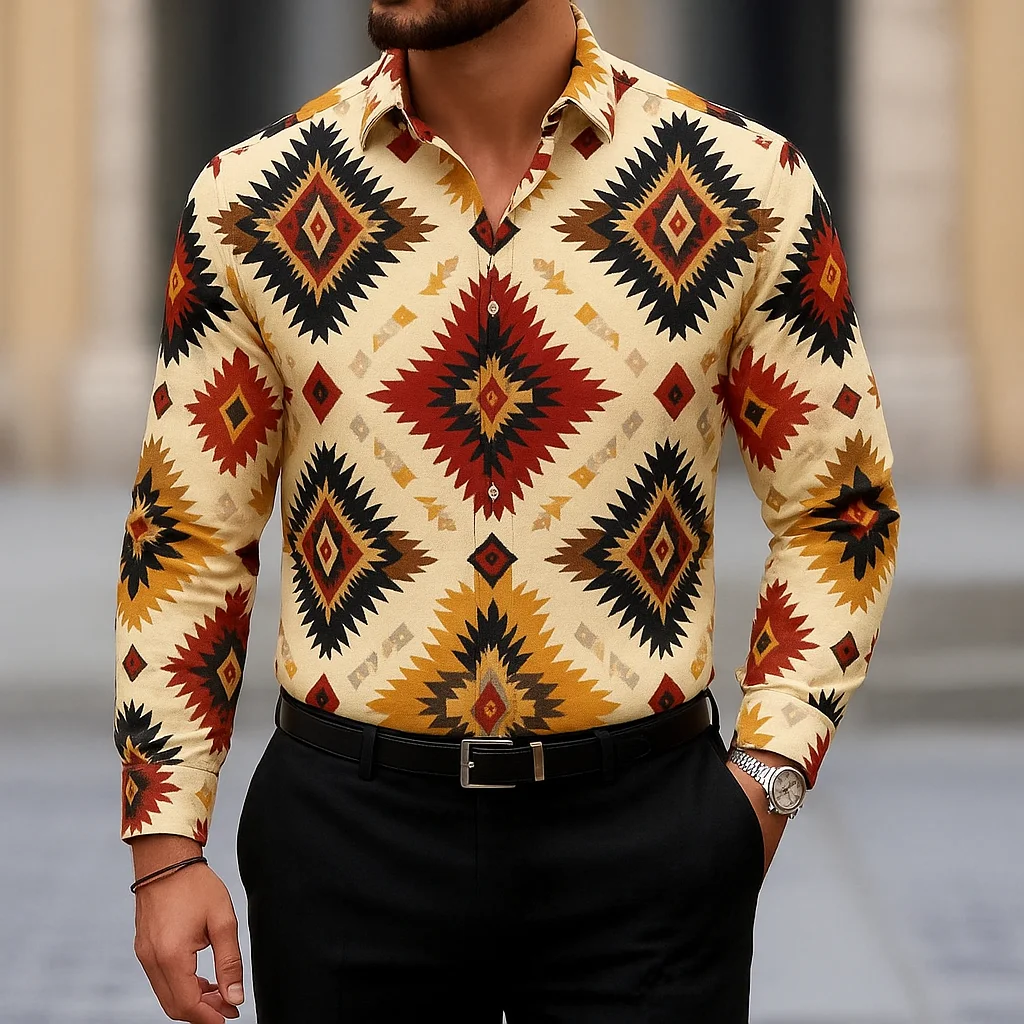 

Men's Long Sleeve Shirt Casual Slim Fit Button Down Shirt Bohemian Style Shirts For Men Fashion Top Blouse Male Business Formal