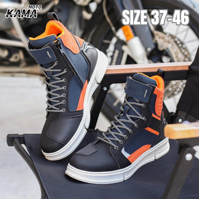 

Motorcycle Men Boots Breathable Anti-fall Rider Road Racing Casual Shoes Boots Gear Shift Rubber Sole Reflective Motorbike Boot