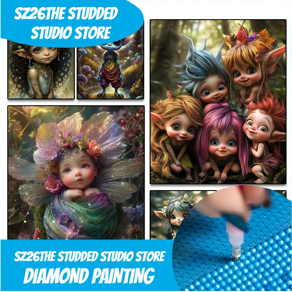 

Sz26Сшипый алмазный живопись, сделай сам, милый эльф, набор для алмазной вышивки, 5D круглый горный хрусталь, вышивка крестиком, мозаика, домашний декор, стена