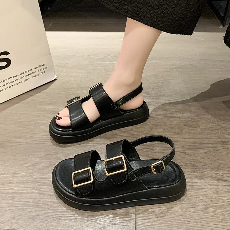 2023 Brand Rhinestone Shoes Ladies High Heels Platform Sandals Double Buckle Band Sandals Woman Muffins Crystal FlipFlops Mujer