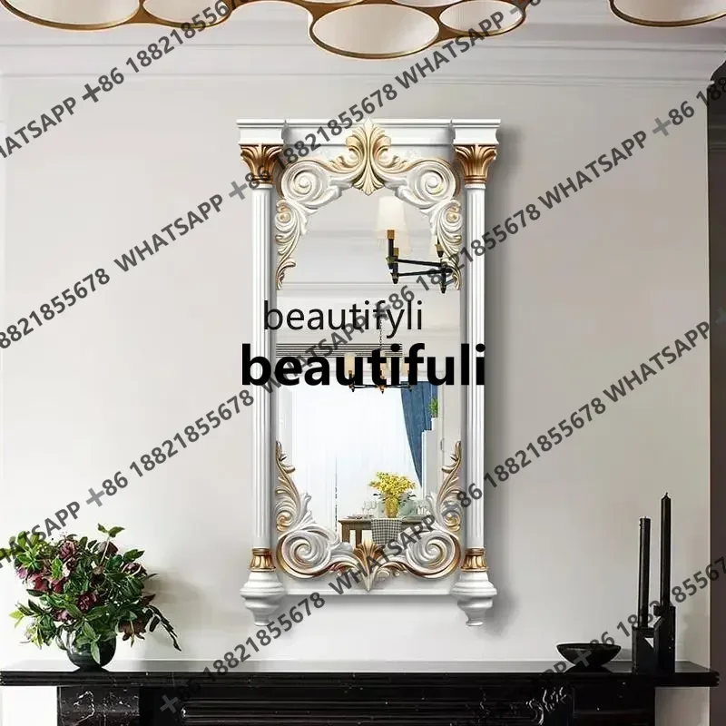 yh French special-shaped full-length mirror designer, carved floor mirror cream white decoration, European fitting mirror